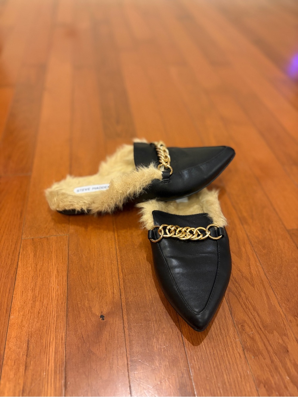 Steve Madden | Faux fur Black Leather Mules size 5